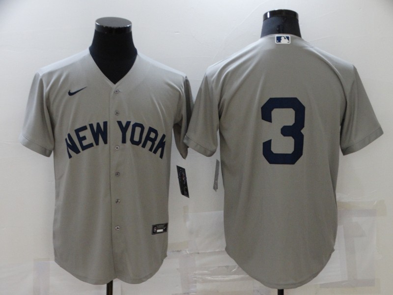 Men New York Yankees 3 No Name Grey Game 2021 Nike MLB Jersey
